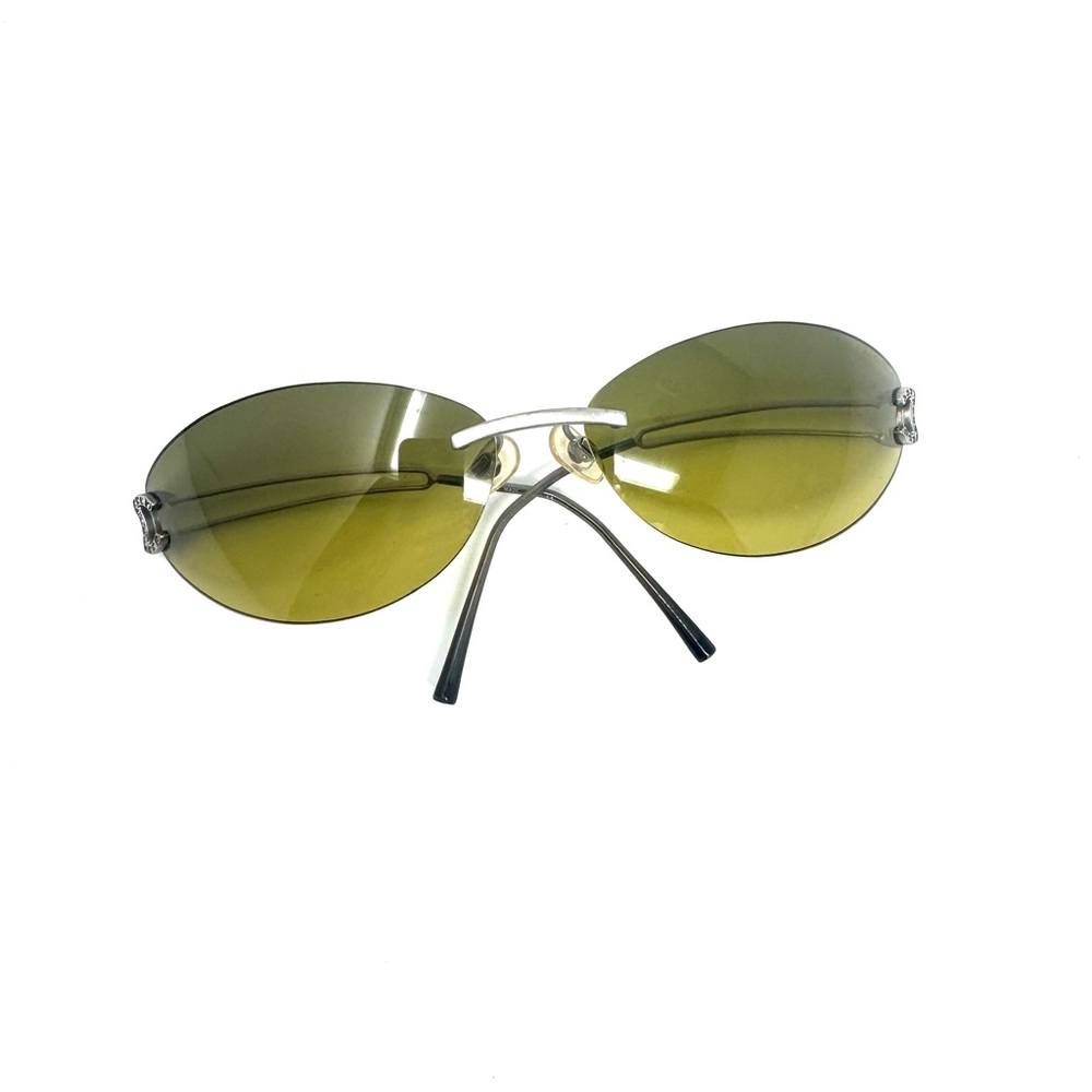 Chanel CC 90’s Vintage Khaki Olive Green Logo Rimless Sunglasses